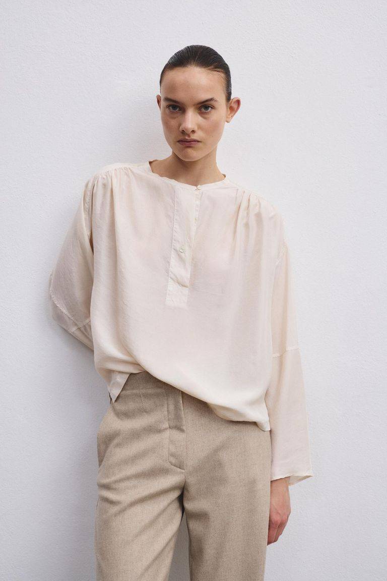 Pomandere Camicia Con Abbottonatura Polo In Habutai Di Seta