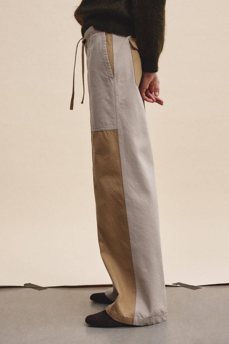 Pomandere Pantalone Bicolore In Diagonale Di Cotone Lana