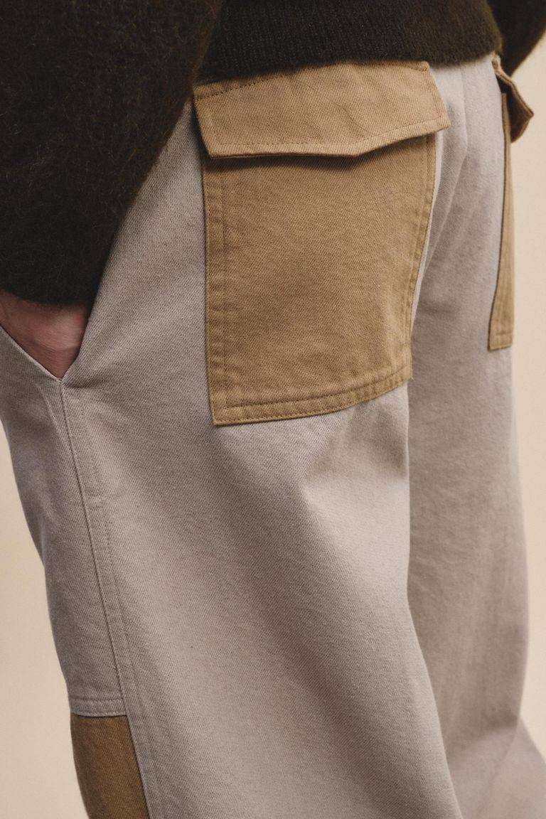 Pomandere Pantalone Bicolore In Diagonale Di Cotone Lana