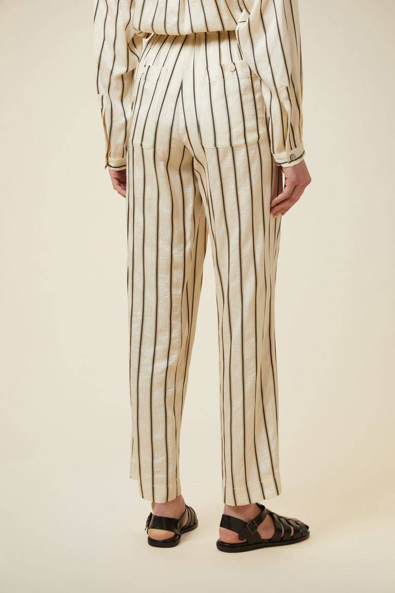 Pomandere Pantalone Rigato Con Elastico In Vita E Coulisse