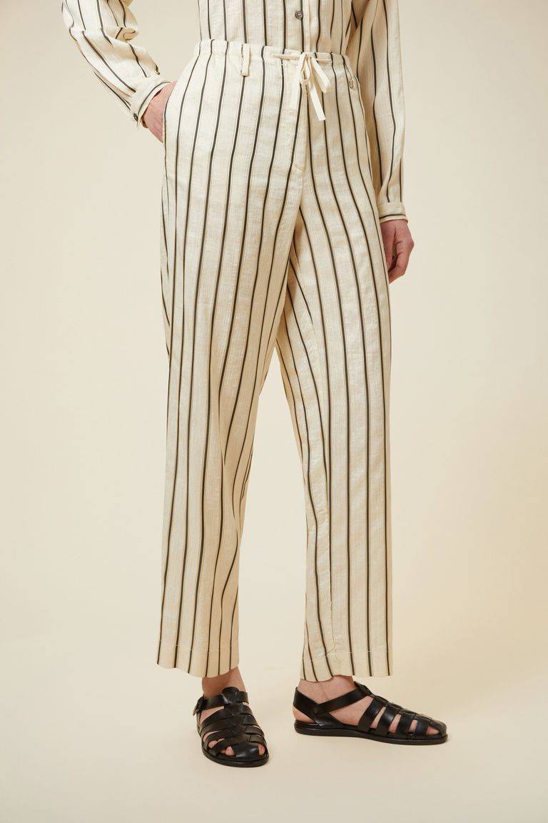 Pomandere Pantalone Rigato Con Elastico In Vita E Coulisse