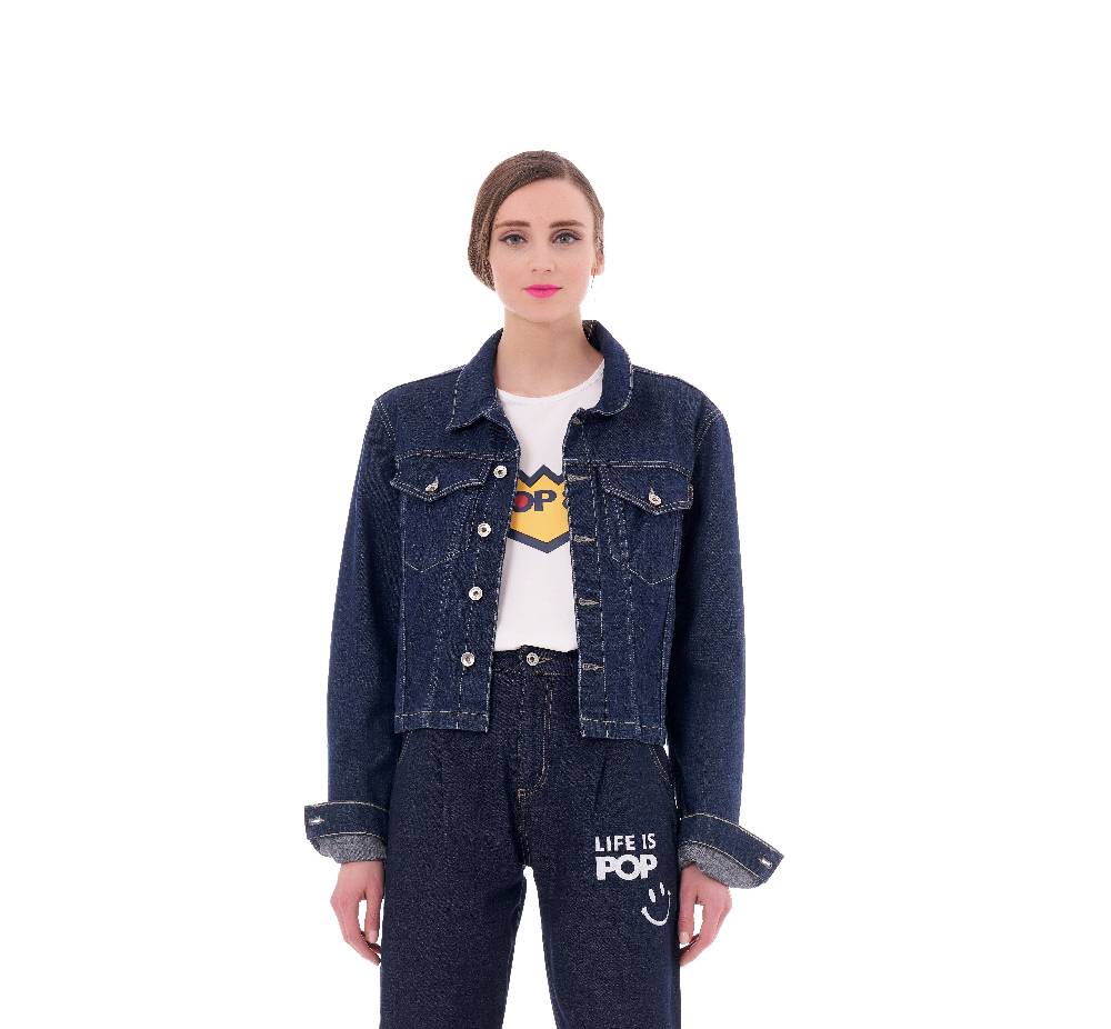 Pop84 Giubbino jeans frase POP84
