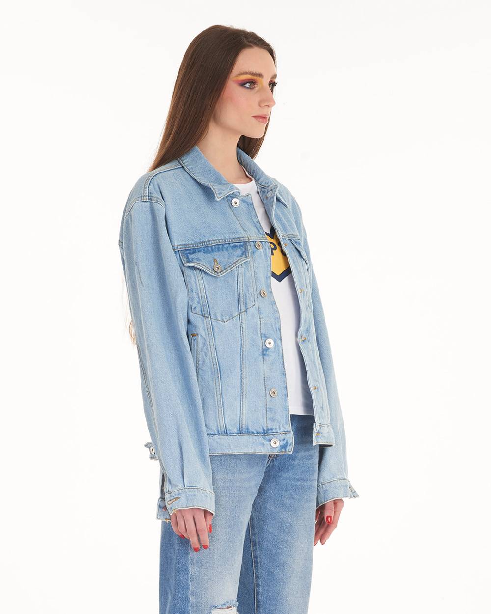 Pop84 Giubbino Jeans Over Fit Lavaggio Chiaro