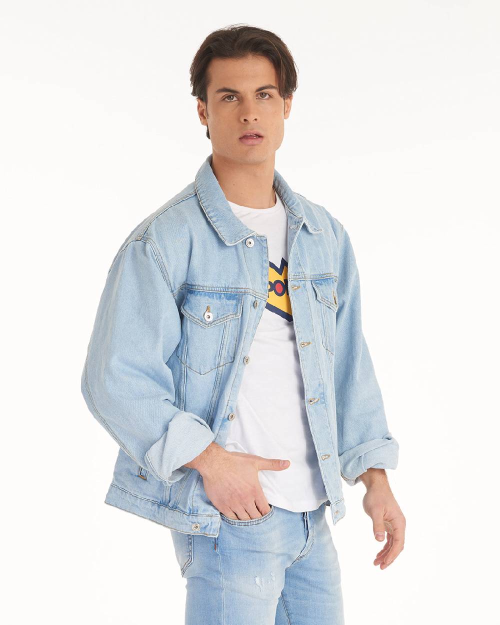 Pop84 Giubbino Jeans Over Fit Lavaggio Chiaro