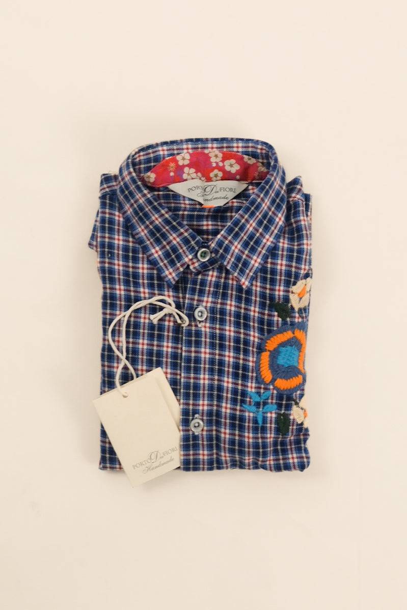 Portofiori CAMICIA BAMBINO COTONE QUADRO RICAMATA