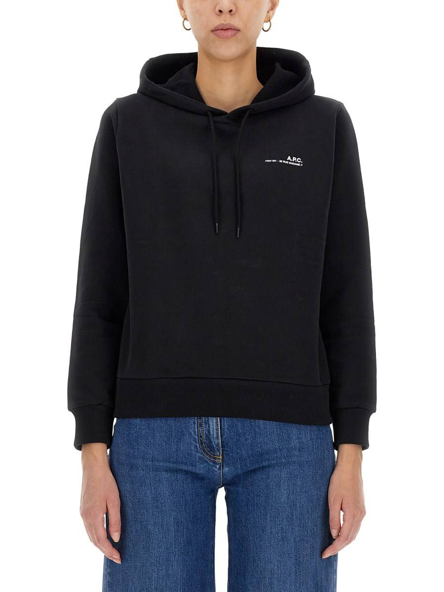 A.P.C. FELPA CON CAPPUCCIO E STAMPA LOGO