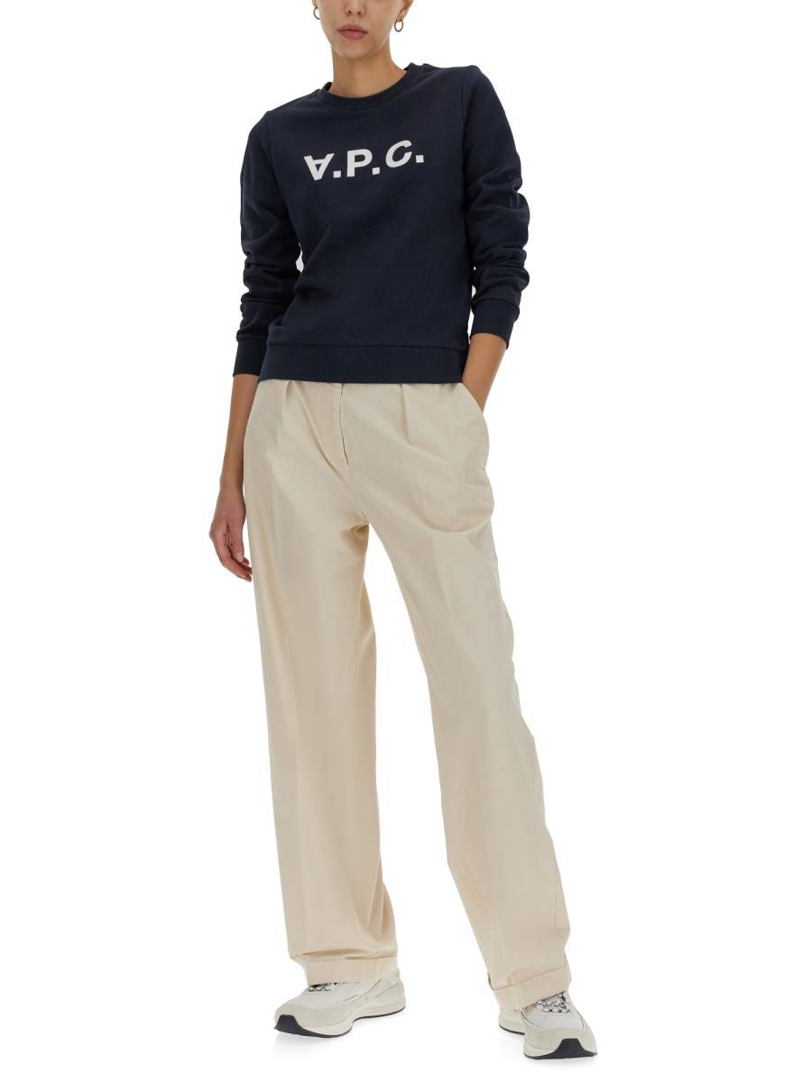 A.P.C. FELPA VIVA CON STAMPA LOGO FLOCCATO