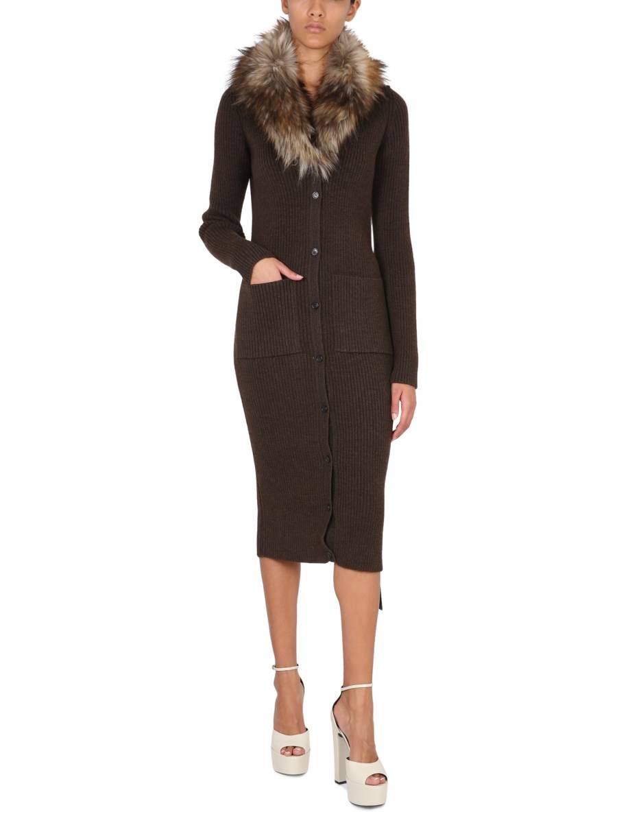 SAINT LAURENT ABITO CARDIGAN LUNGO IN MAGLIA DI LANA A COSTE