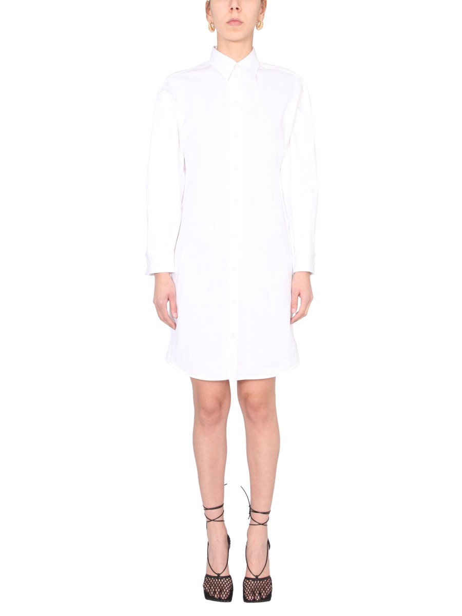 BOTTEGA VENETA ABITO CHEMISIER IN POPELINE DI COTONE STRETCH COMPATTO
