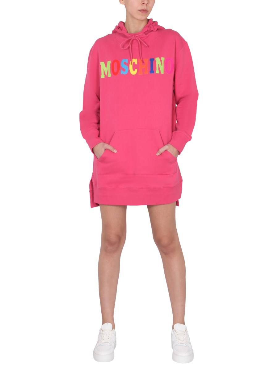 MOSCHINO ABITO IN COTONE CON LOGO FLOCCATO MULTICOLOR