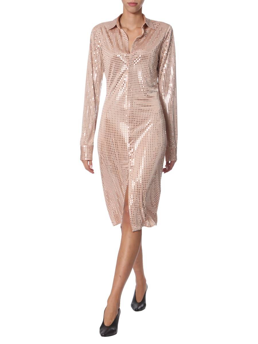 BOTTEGA VENETA ABITO IN JERSEY SATIN DECORATO CON RICAMI TERMOADESIVI