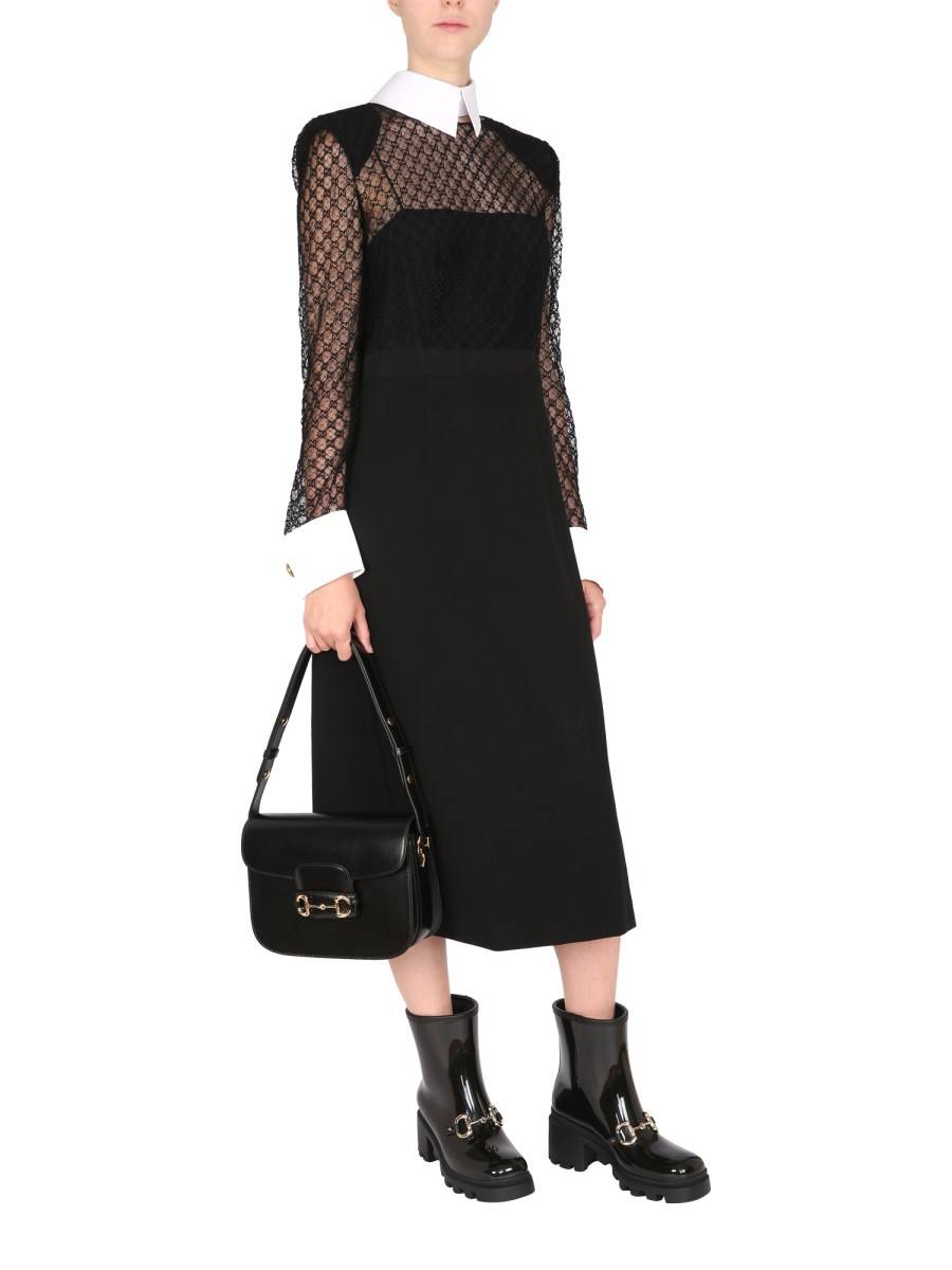 GUCCI ABITO IN VISCOSA E TULLE CON MOTIVO GG RICAMATO
