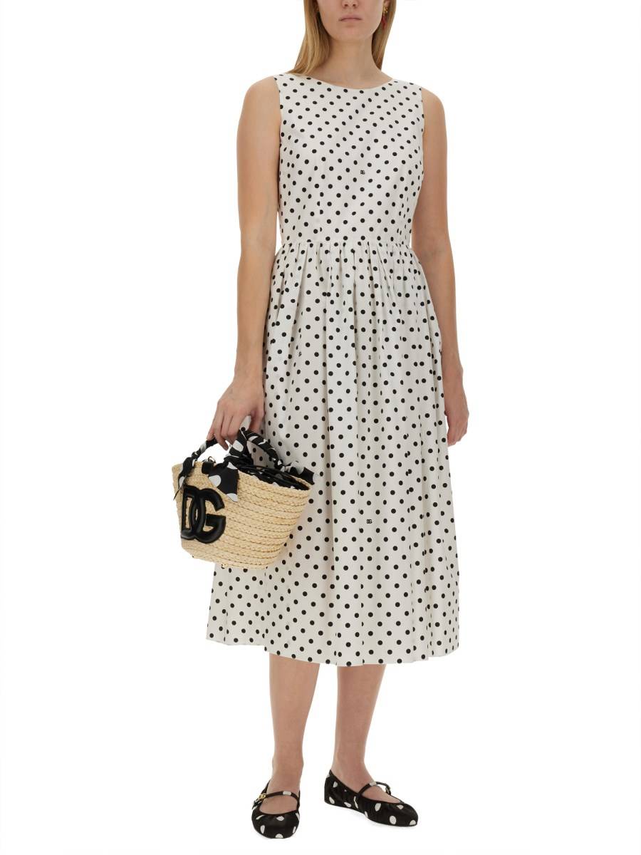 DOLCE & GABBANA ABITO LONGUETTE A RUOTA IN COTONE STAMPA POIS