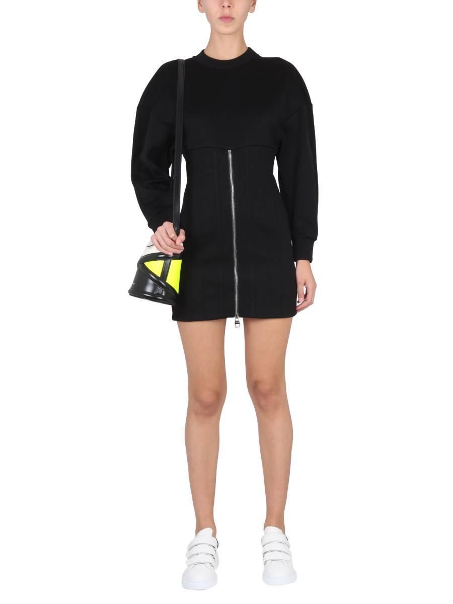 ALEXANDER McQUEEN ABITO MINI CON MANICHE COCOON IN NEOPRENE