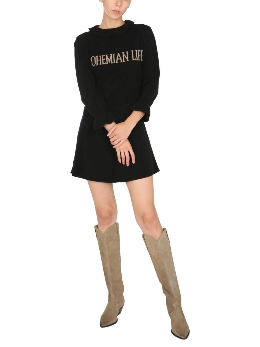 ALBERTA FERRETTI ABITO MINI IN CACHEMIRE E INTARSIO BOHEMIAN LIFE