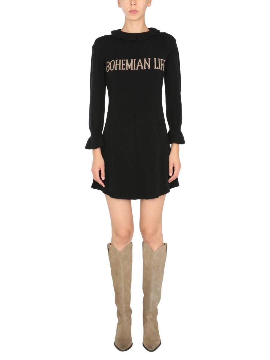 ALBERTA FERRETTI ABITO MINI IN CACHEMIRE E INTARSIO BOHEMIAN LIFE
