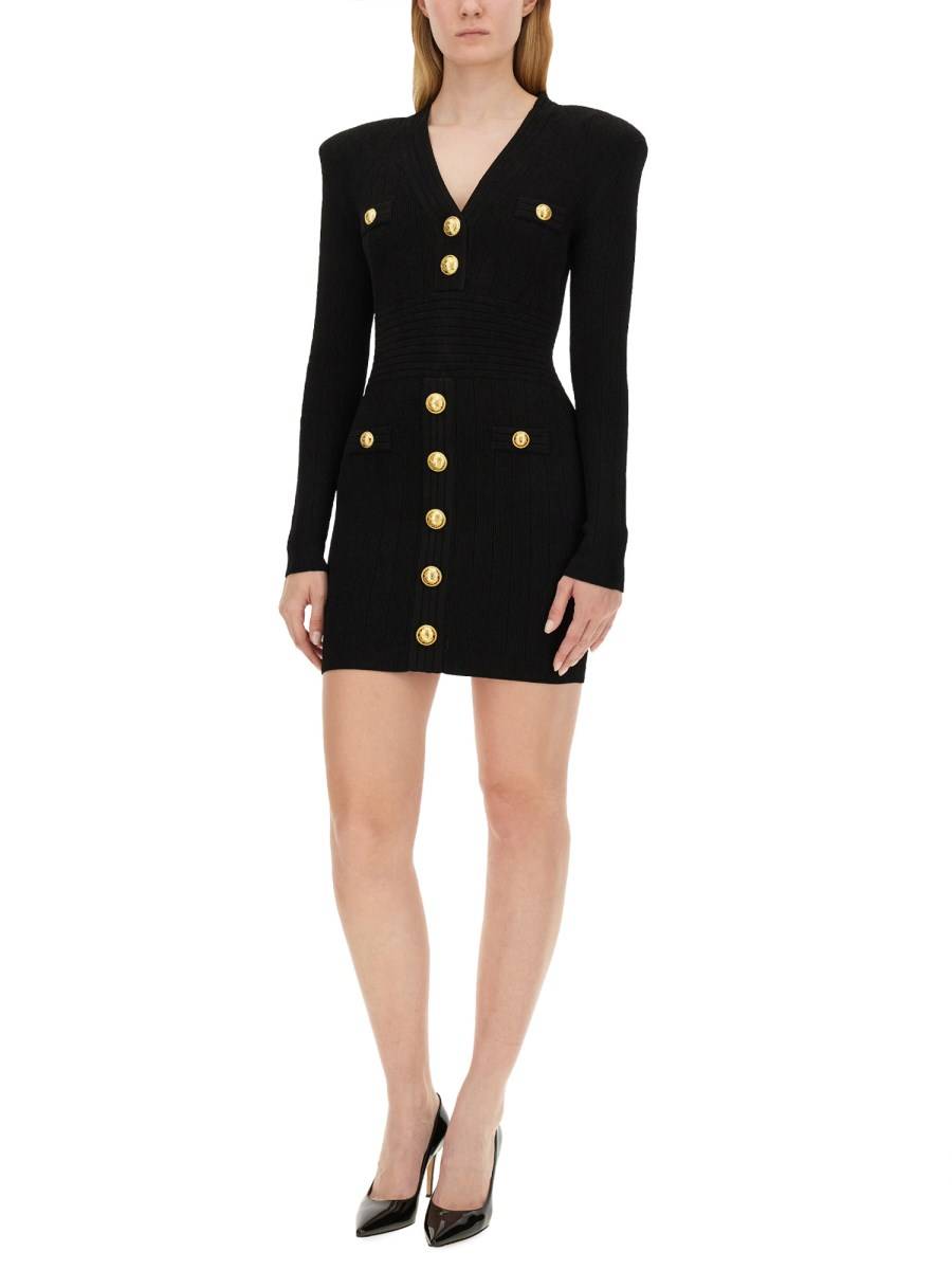 BALMAIN ABITO MINI IN MAGLIA DI VISCOSA CON BOTTONI ICONICI