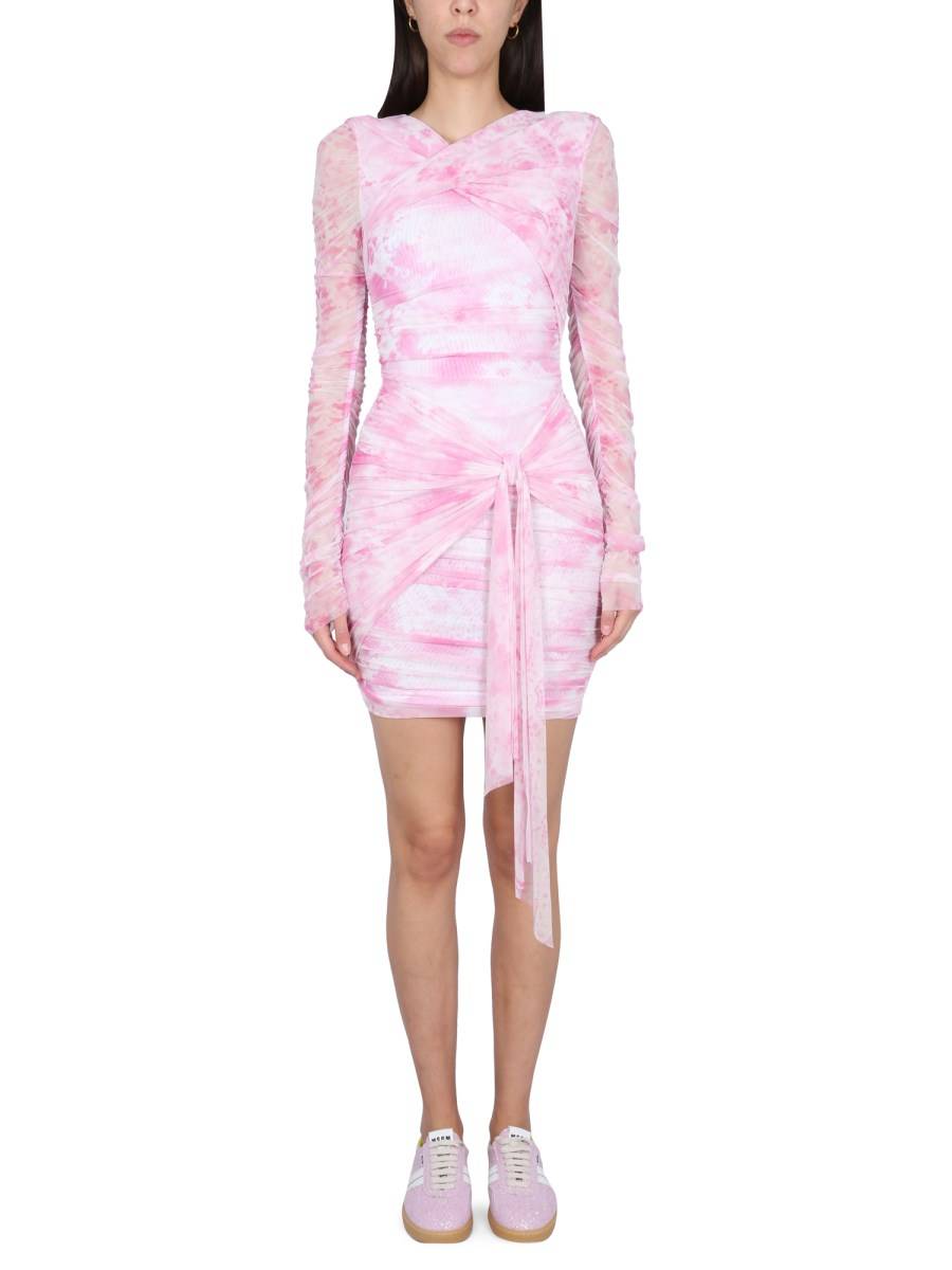 MSGM ABITO MINI IN TULLE STRETCH CON STAMPA "TROMPE L'OEIL LACE"