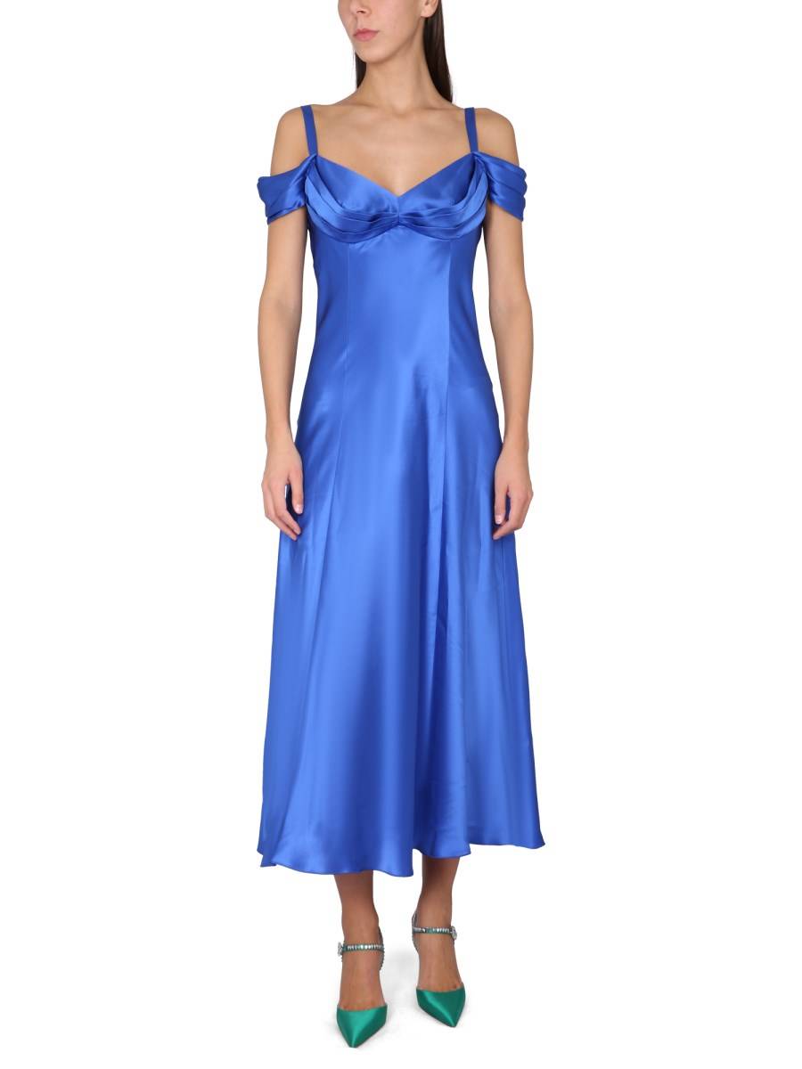 ALBERTA FERRETTI ABITO OFF-THE-SHOULDER IN SATIN