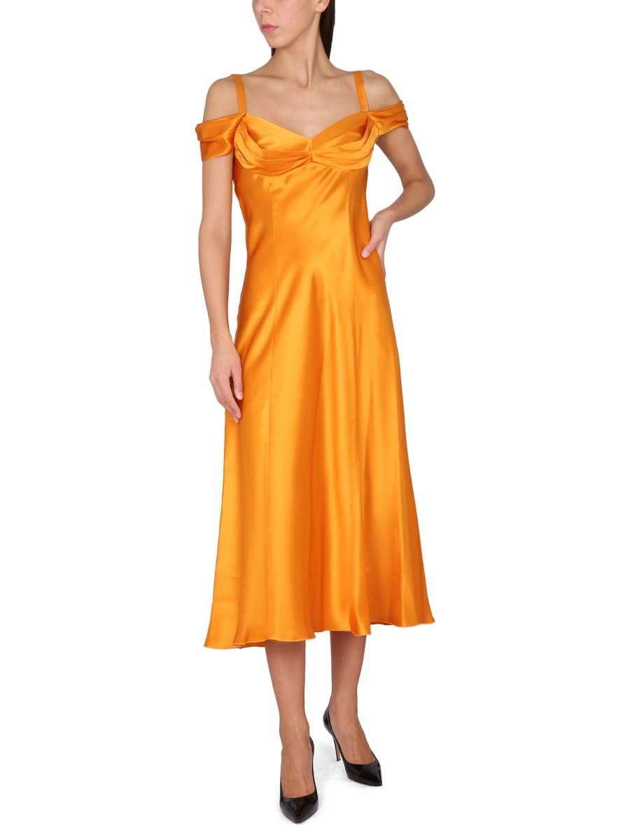 ALBERTA FERRETTI ABITO OFF-THE-SHOULDER IN SATIN