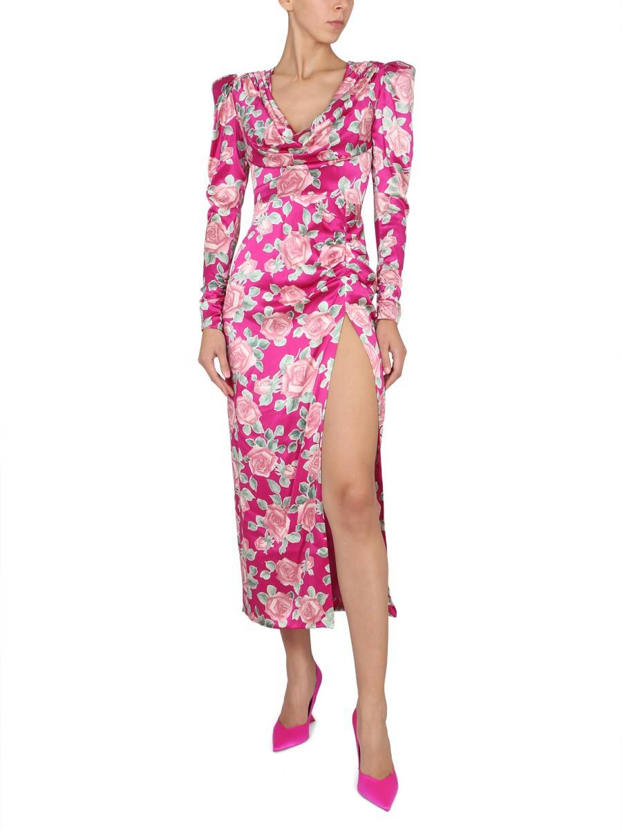 ALESSANDRA RICH ABITO IN SATIN CON MOTIVO FLOREALE