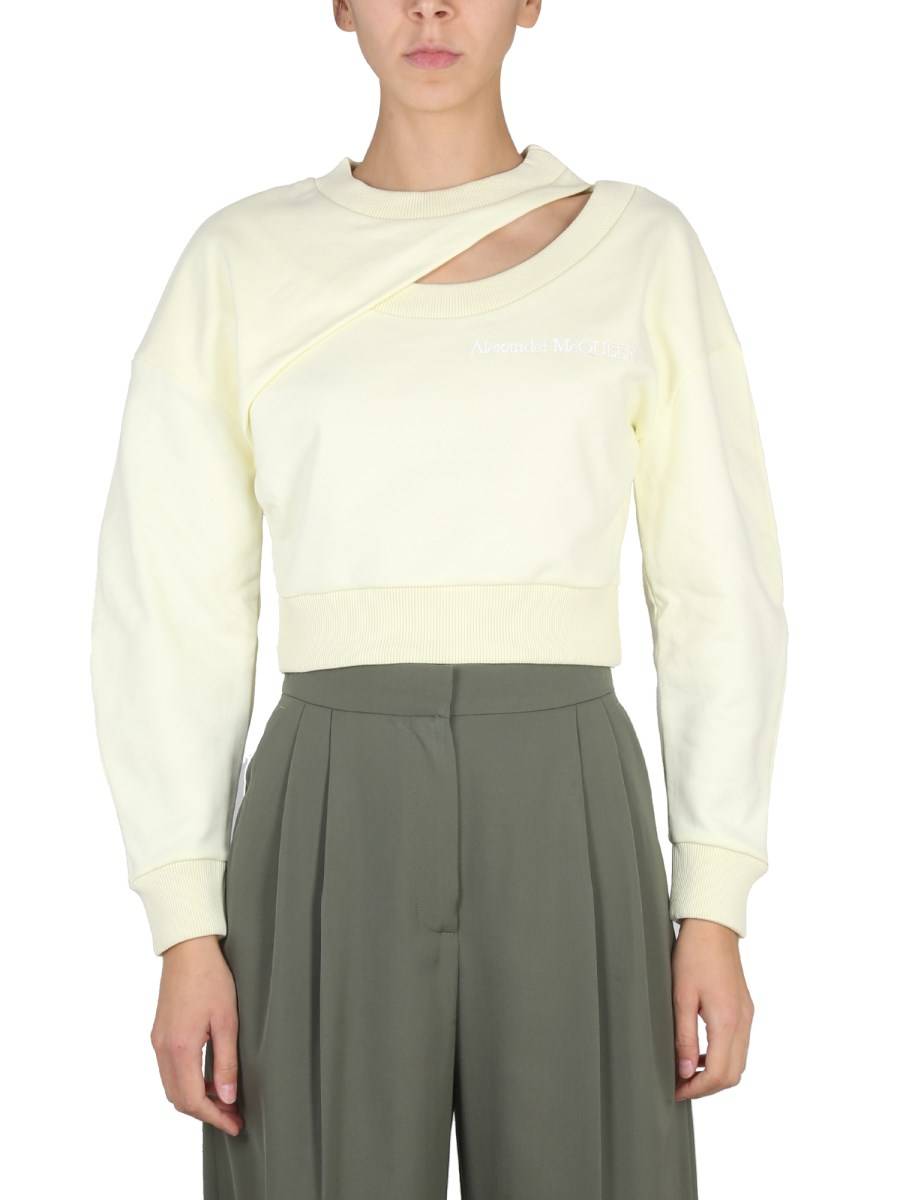 ALEXANDER McQUEEN FELPA CROPPED IN COTONE