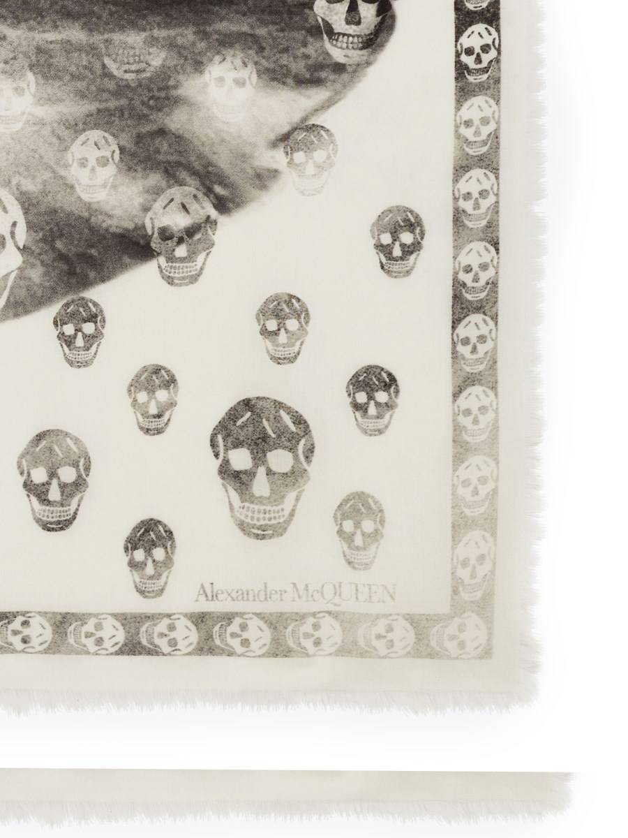 ALEXANDER McQUEEN FOULARD SKULL ORCHID IN LANA