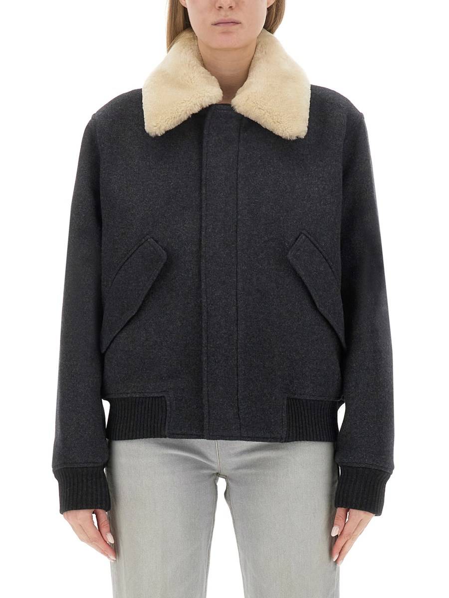 AMI PARIS GIACCA IN LANA CON COLLO IN SHEARLING