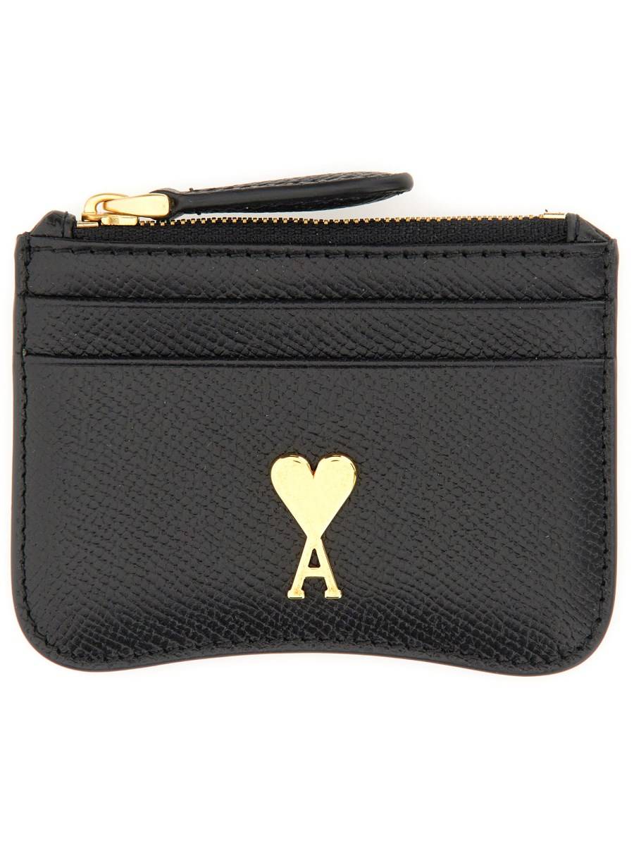 AMI PARIS PORTACARTE IN PELLE CON ZIP "AMI DE COEUR"