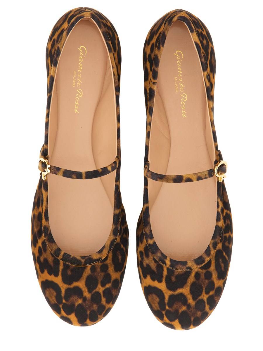 GIANVITO ROSSI BALLERINA CARLA IN SUEDE STAMPA LEOPARD