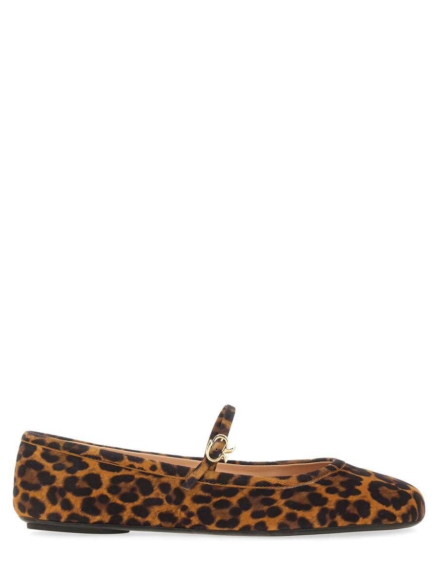 GIANVITO ROSSI BALLERINA CARLA IN SUEDE STAMPA LEOPARD