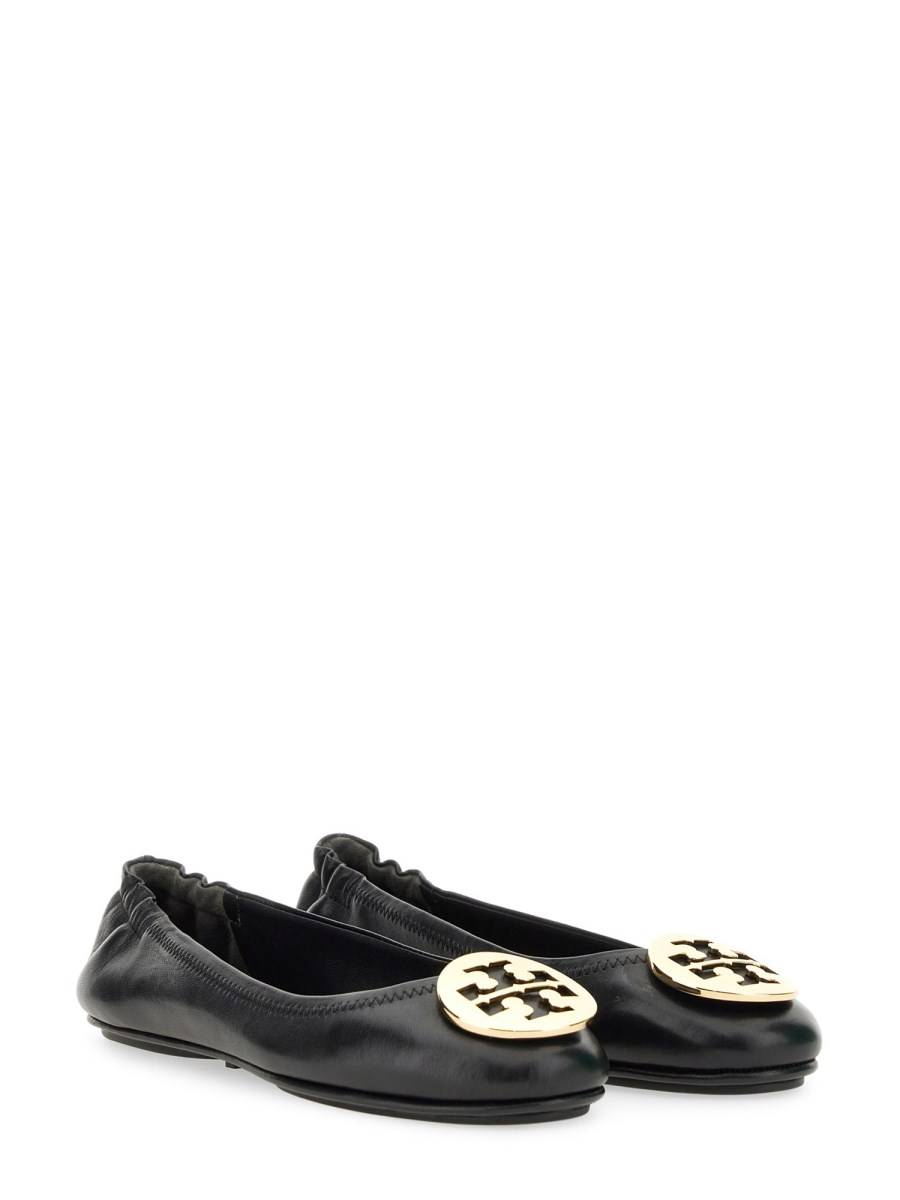 TORY BURCH BALLERINA MINNIE TRAVEL IN PELLE CON LOGO IN METALLO