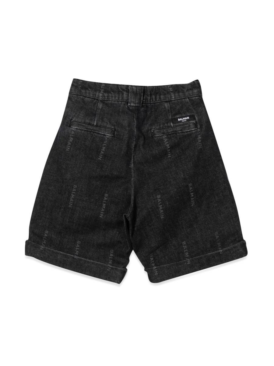 BALMAIN BERMUDA DENIM LOGO ALLOVER