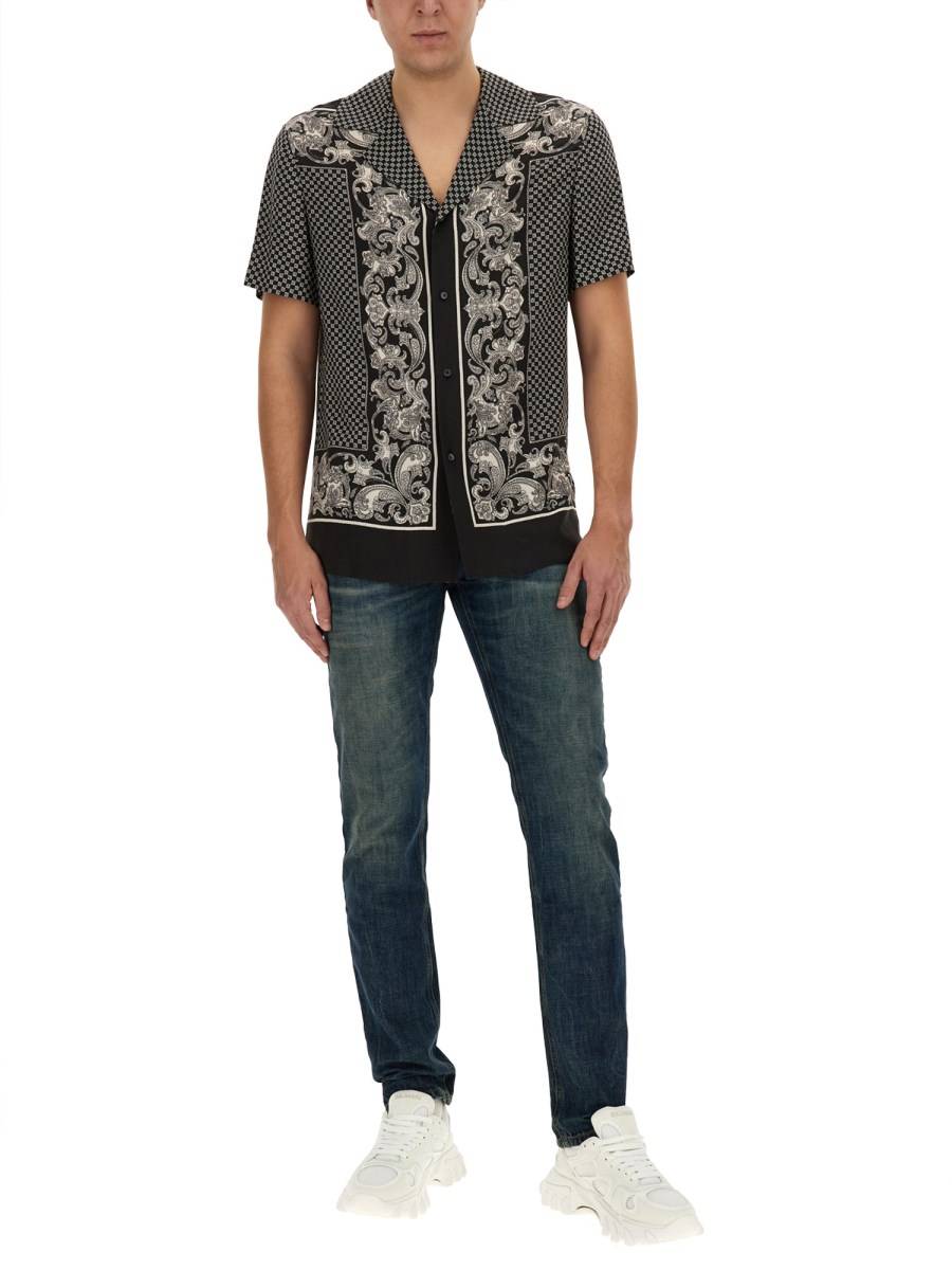 BALMAIN CAMICIA CON STAMOA MONOGRAM PAISLEY