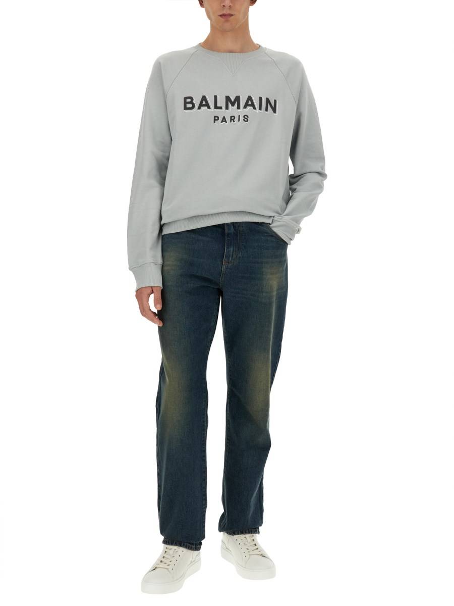 BALMAIN FELPA IN COTONE CON LOGO FLOCCATO