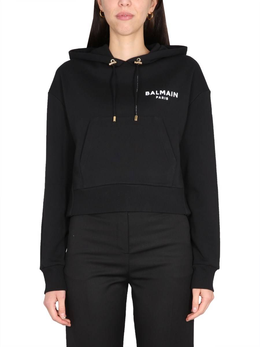 BALMAIN FELPA IN COTONE CON LOGO FLOCCATO