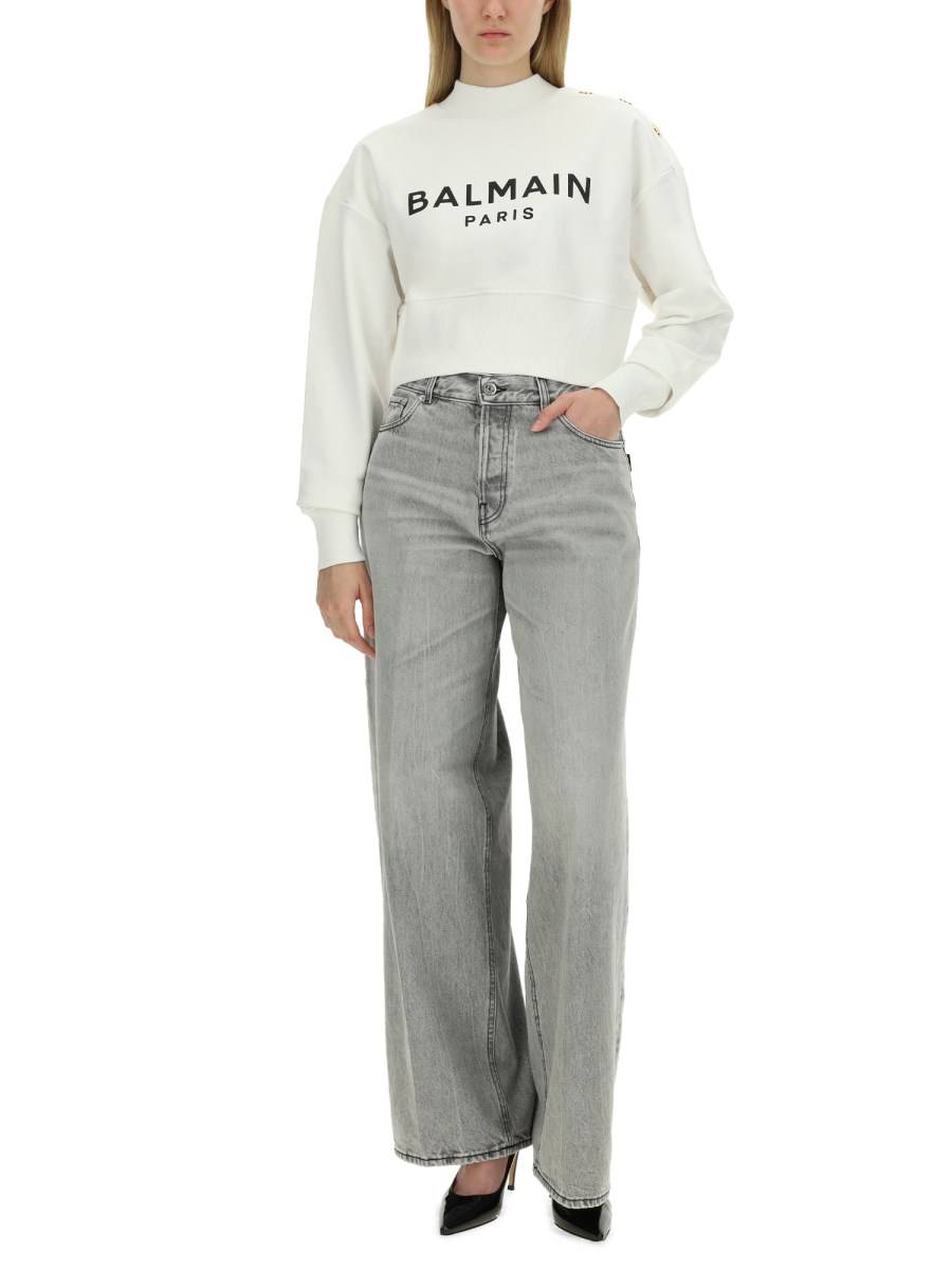 BALMAIN FELPA IN COTONE CON STAMPA LOGO