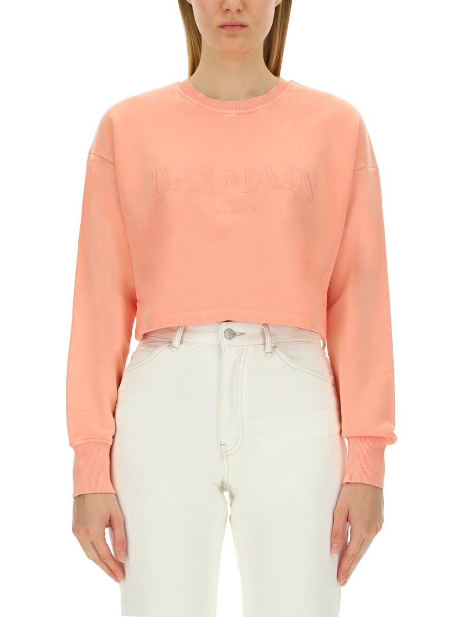 BALMAIN FELPA IN COTONE CON STAMPA LOGO
