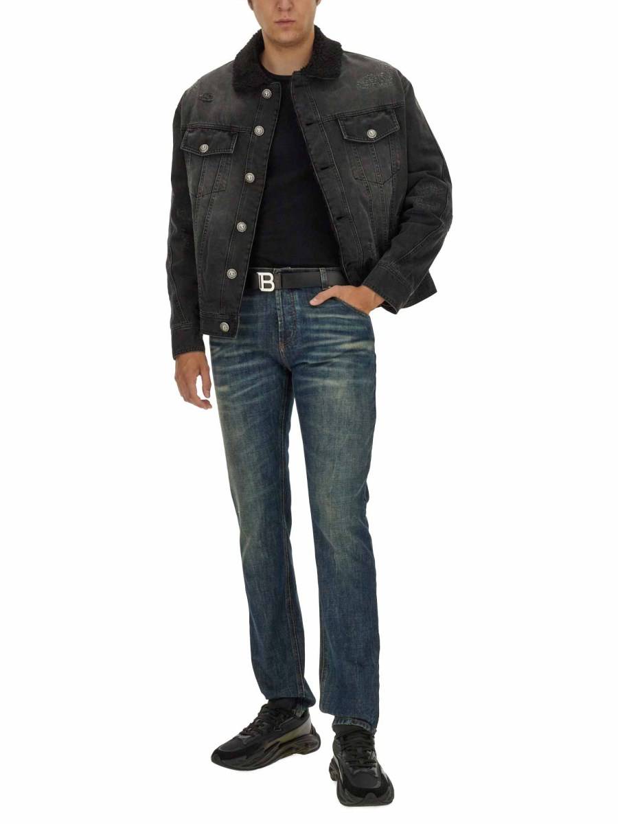 BALMAIN GIACCA DESTROYED IN DENIM DI COTONE