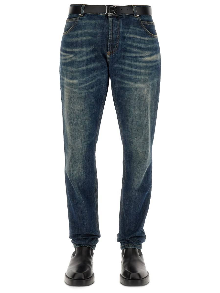 BALMAIN JEANS FADED IN DENIM DI COTONE