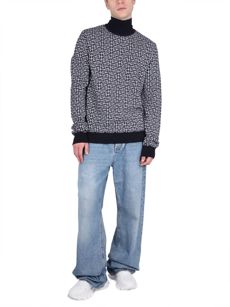 BALMAIN MAGLIA IN LANA CON LOGO MONOGRAM