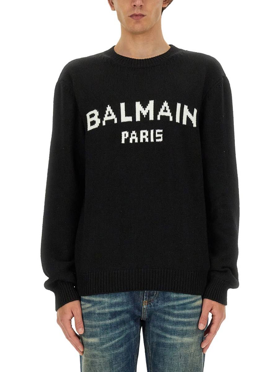 BALMAIN MAGLIA IN LANA CON LOGO