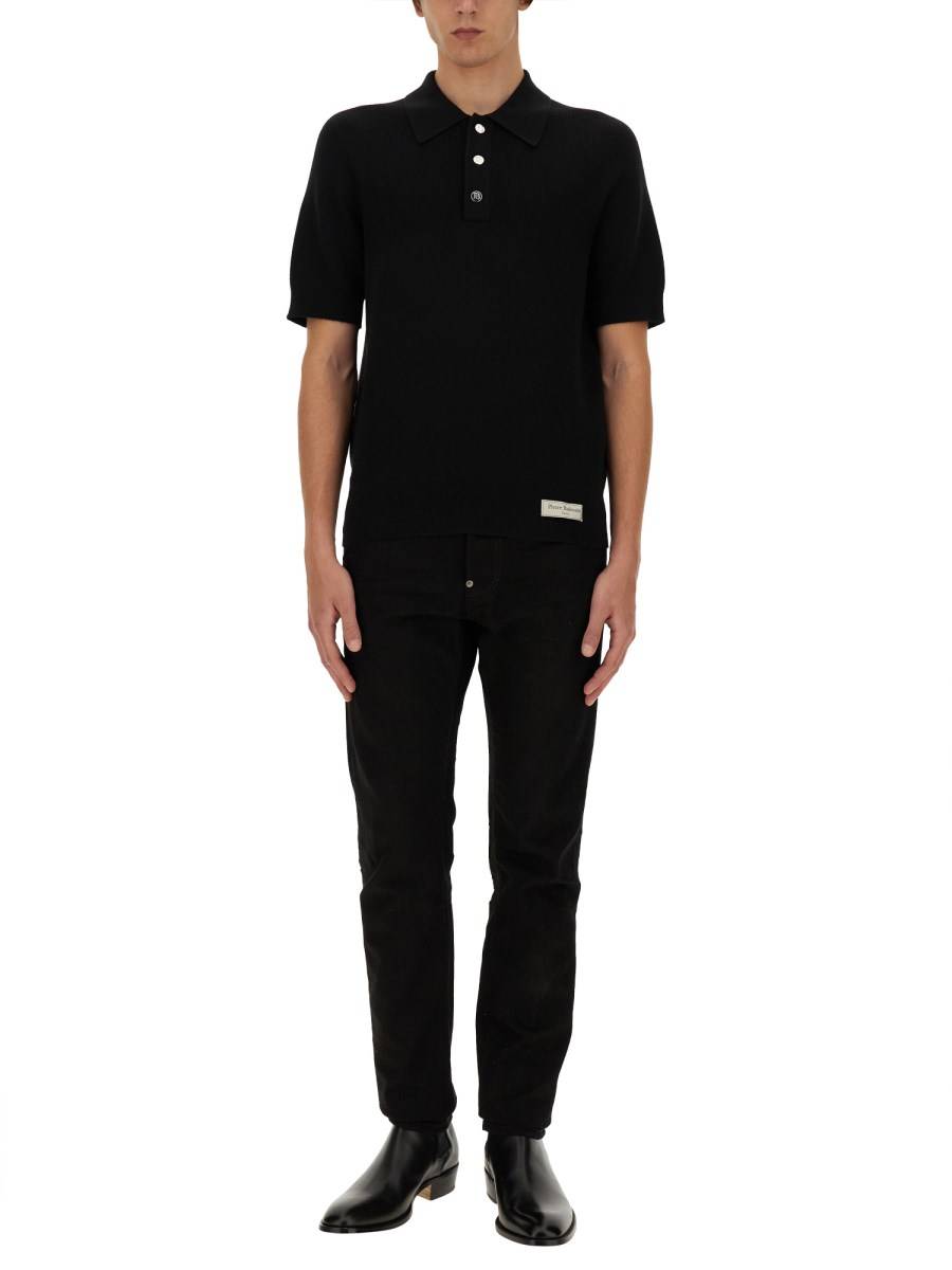 BALMAIN POLO A COSTINE IN LANA MERINO