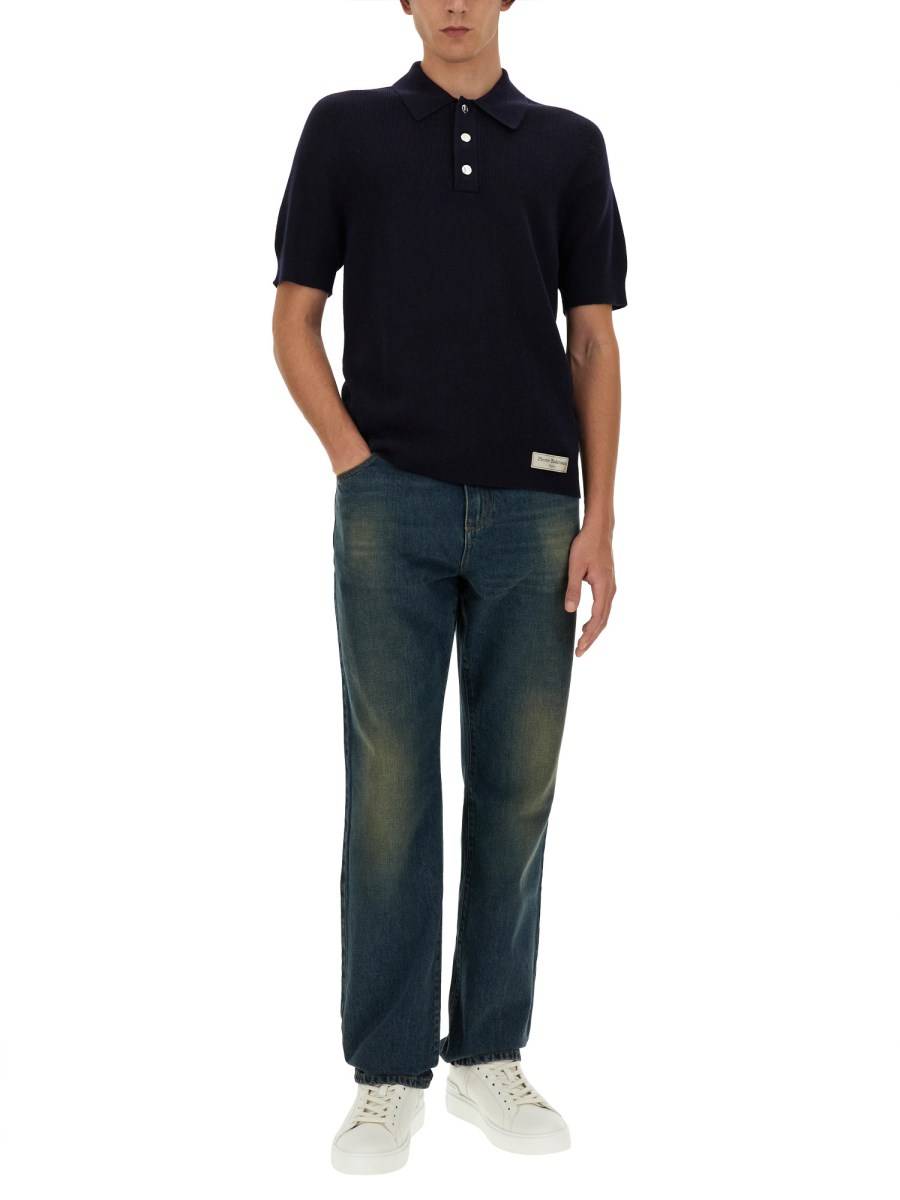 BALMAIN POLO A COSTINE IN LANA MERINO