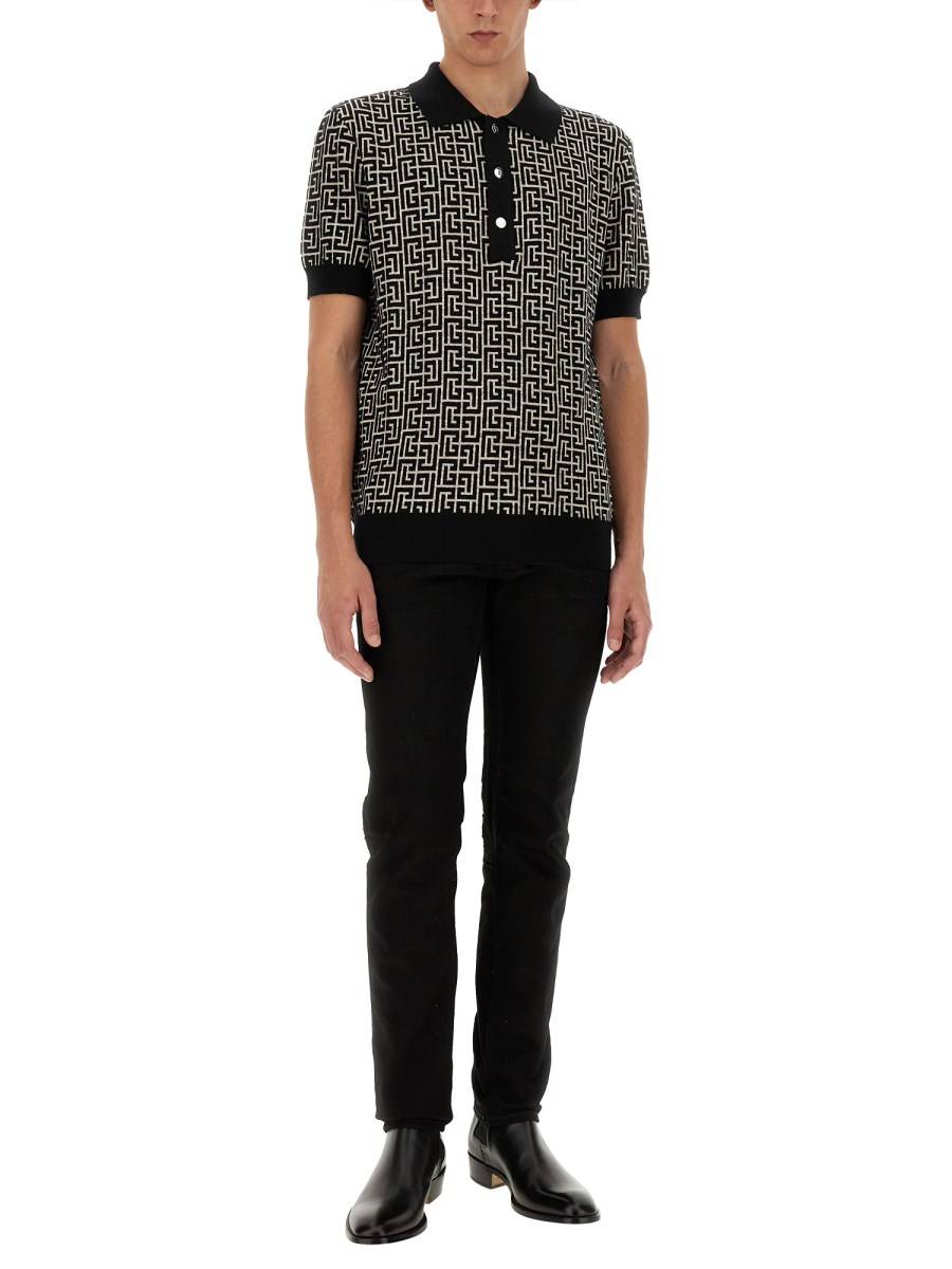 BALMAIN POLO MONOGRAM IN LANA MERINO
