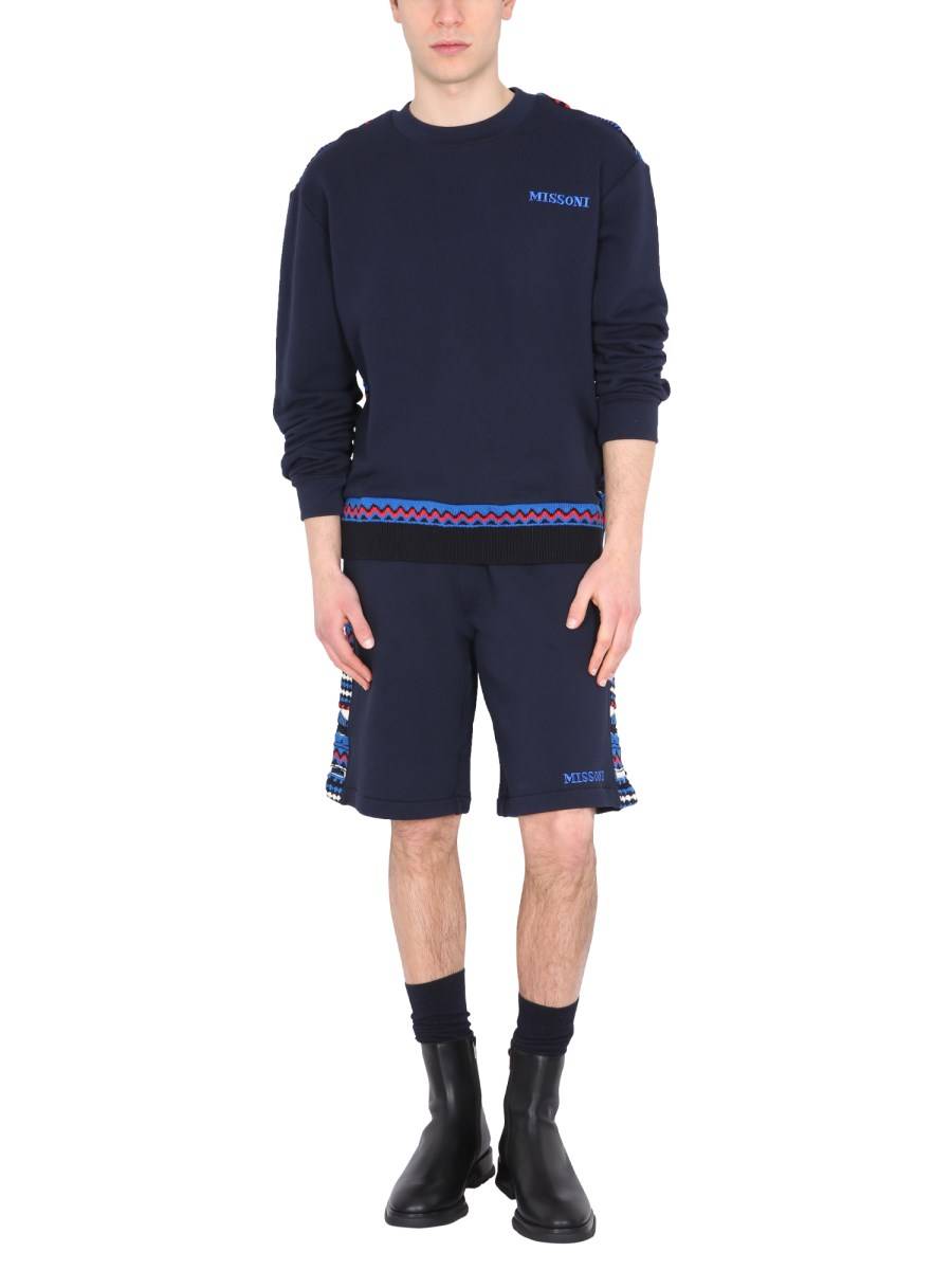 MISSONI BERMUDA CON LOGO RICAMATO E INSERTO JACQUARD IN FELPA DI COTONE