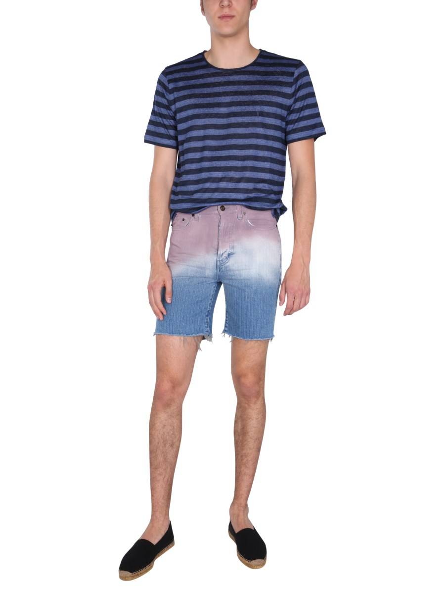SAINT LAURENT BERMUDA IN DENIM DI COTONE CON STAMPA DEGRADEE