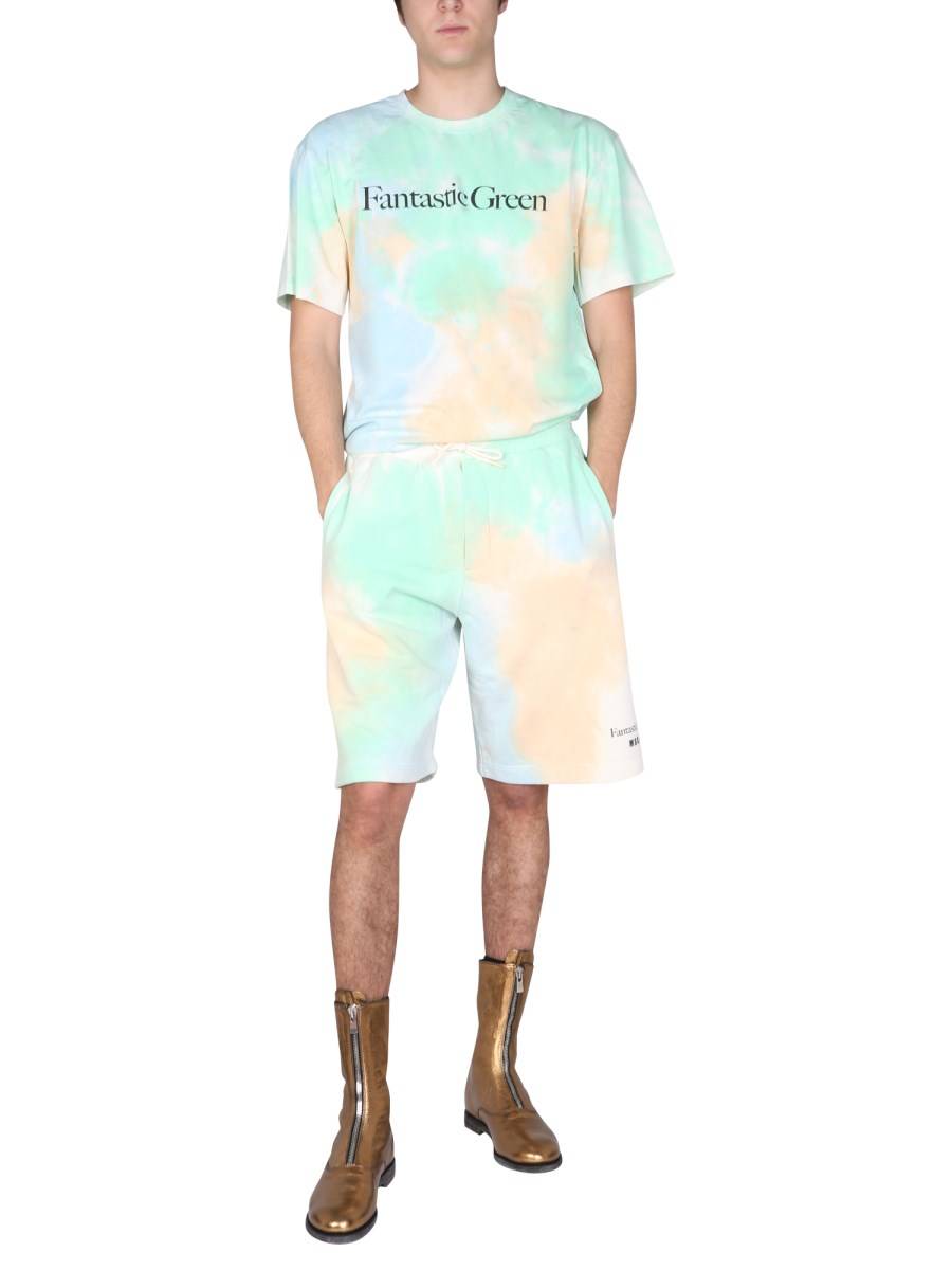 MSGM BERMUDA IN FELPA DI COTONE BIOLOGICO CON MOTIVO TIE DYE