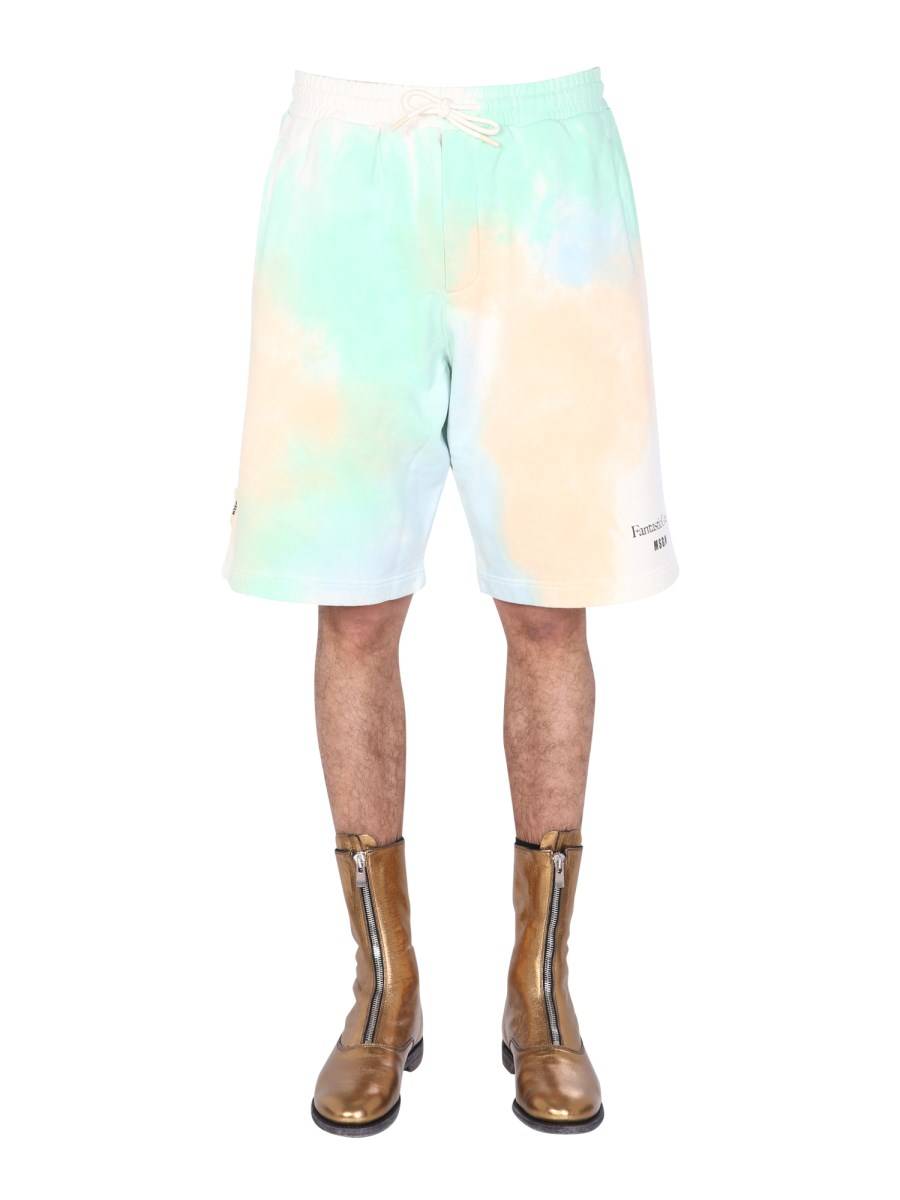 MSGM BERMUDA IN FELPA DI COTONE BIOLOGICO CON MOTIVO TIE DYE