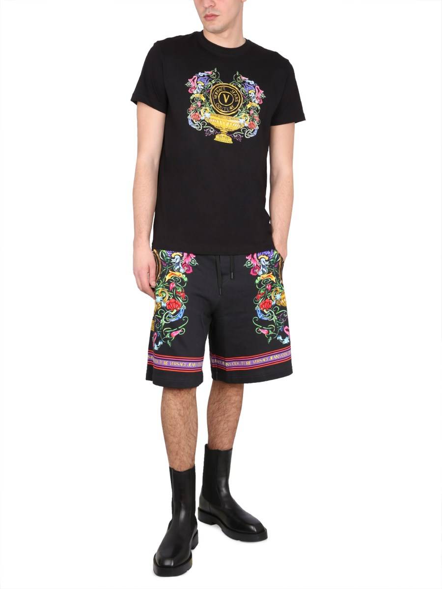 VERSACE JEANS COUTURE BERMUDA IN FELPA DI COTONE CON STAMPA